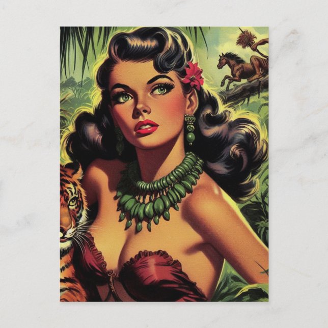 Cartão Postal Vintage Jungle Girl (Frente)