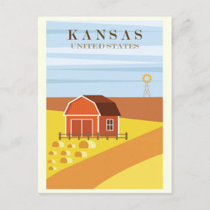 Cartão Postal Vintage Kansas Fazenda