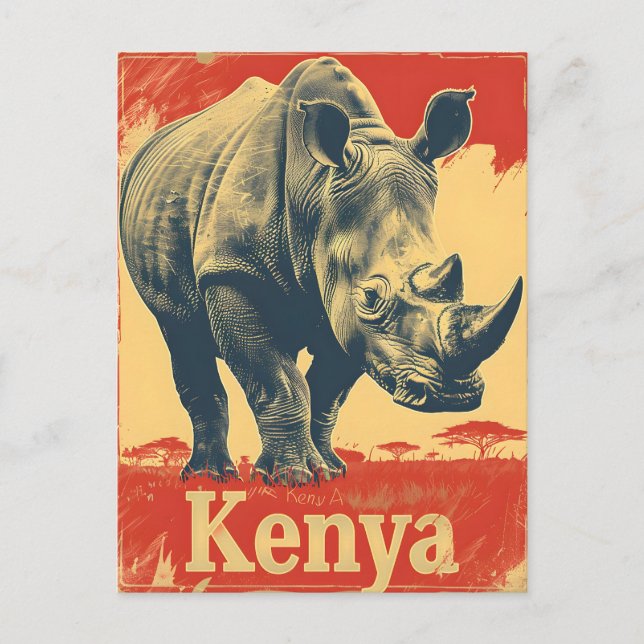Cartão Postal Vintage Kenya Rhino (Frente)