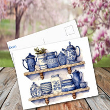 Vintage Kitchen Shelchen Blue Disks Tea Coffee
