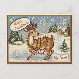 Cartão Postal Vintage Kitsch Deer Christmas