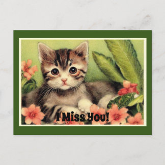 Cartão Postal Vintage Kitten No Cartão-Postal Das Flores