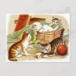 Cartão Postal Vintage Kittens com Cartão-Postal Divertido