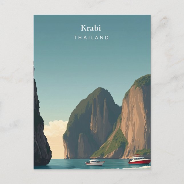 Cartão Postal Vintage Krabi Thailand Travel illustration (Frente)