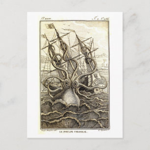 Cartão Postal Vintage Kraken / Cartão-postal de polvo gigante
