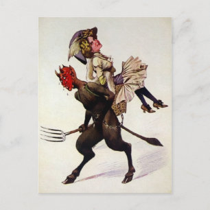Cartão Postal Vintage Krampus Carregando uma Mulher