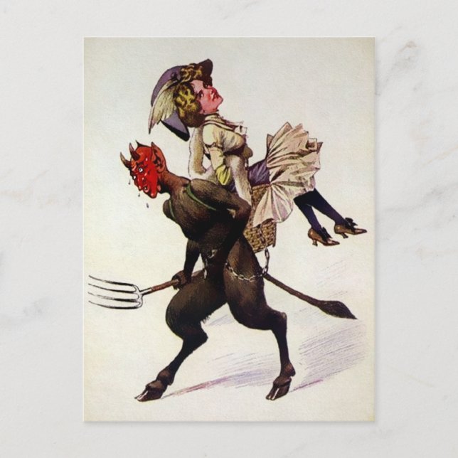 Cartão Postal Vintage Krampus Carregando uma Mulher (Frente)