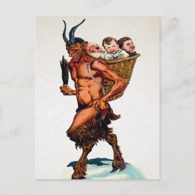 Cartão Postal Vintage Krampus com Crianças (Frente)