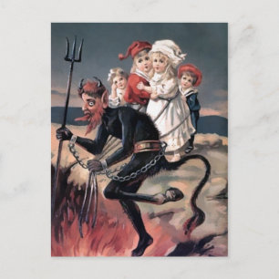 Cartão Postal Vintage Krampus com Crianças