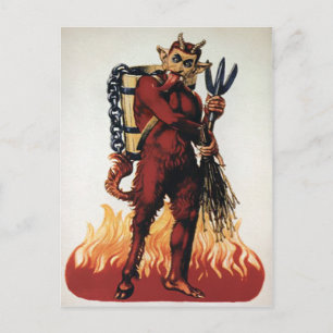 Cartão Postal Vintage Krampus com Fogo