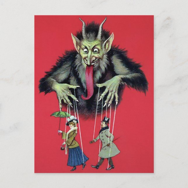 Cartão Postal Vintage Krampus com Puppets (Frente)