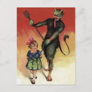 Cartão Postal Vintage Krampus com Rapariga