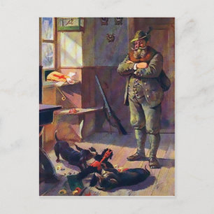 Cartão Postal Vintage Krampus Doll com Cães