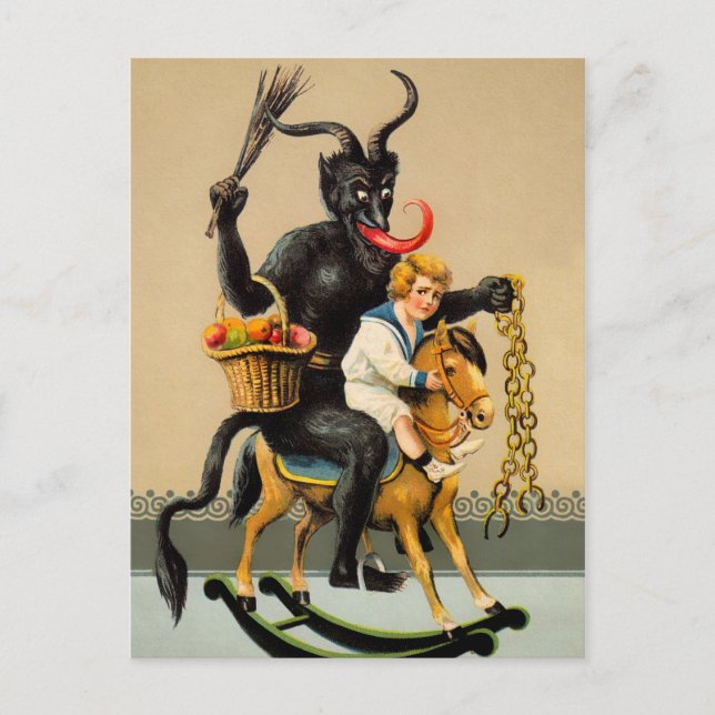 Cartão Postal Vintage Krampus Rocking Horse (Frente)