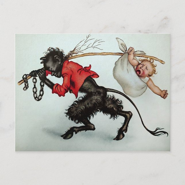 Cartão Postal Vintage Krampus Roubando um Bebê (Frente)