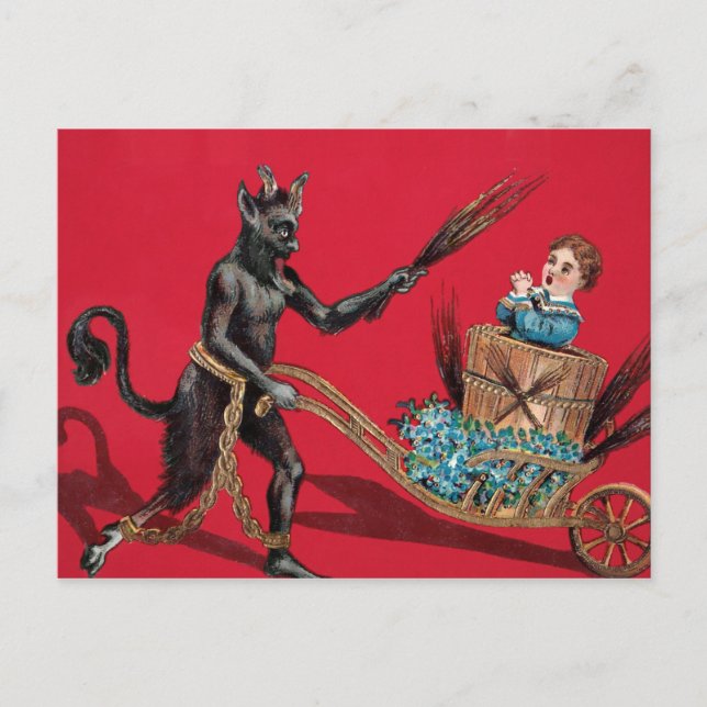Cartão Postal Vintage Krampus Wheelbarrow (Frente)