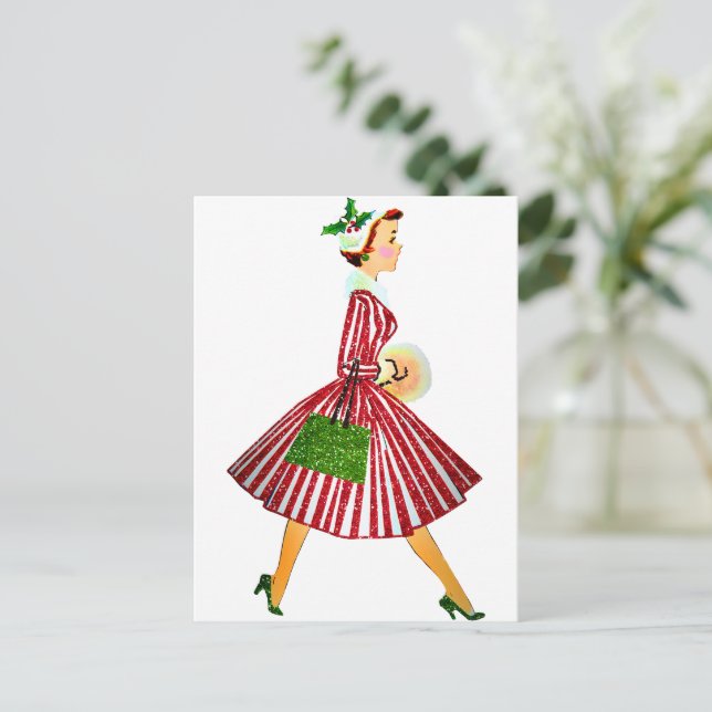 Cartão Postal Vintage Lady 1950 Natal (Em pé/Frente)