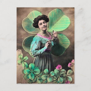 Cartão Postal VINTAGE LADY E Dia de São Patrício DE SHAMROCKS CO