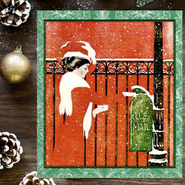 Cartão Postal Vintage Lady enviando cartas de Natal