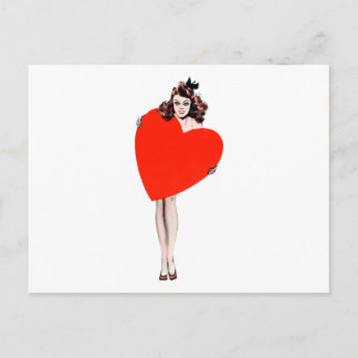 Cartão Postal Vintage Lady Holding Love Heart