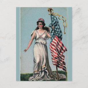Cartão Postal Vintage Lady Liberty com Bandeira