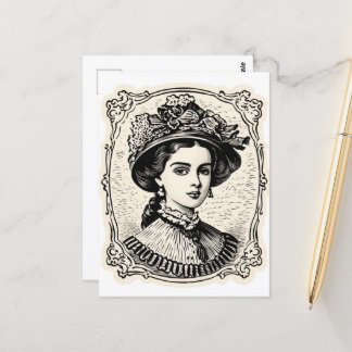 Cartão Postal Vintage Lady Portrait Stamp 2