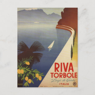 Cartão Postal Vintage Lake Garda Riva Torbole Itália Turismo