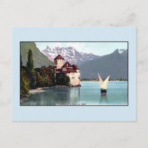 Cartão Postal Vintage Lake Genebra Chillon Castle