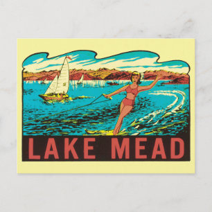 Cartão postal vintage Lake Mead Nevada NV etiqueta