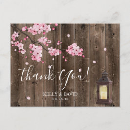 Cartão Postal Vintage Lantern Pink Floral Casamento Muito Obriga