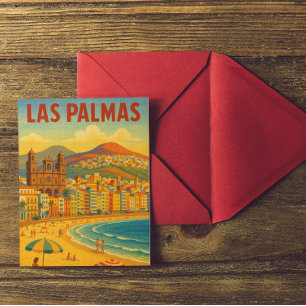 Cartão Postal Vintage Las Palmas Gran Canaria Canteras Beach
