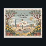 Cartão Postal Vintage Las Vegas Nevada Travel Poster Art<br><div class="desc">Standard souvenirs often rely on neon-heavy, cluttered imagery that fails to capture the sophisticated, mid-century allure of the Silver State. This design solves that aesthetic gap by offering an artisanal, illustrative perspective on Las Vegas that emphasizes its historic desert charm and iconic architecture. Featuring the legendary "Welcome to Las Vegas"...</div>