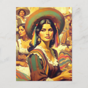 Cartão Postal Vintage Latina Woman Painting