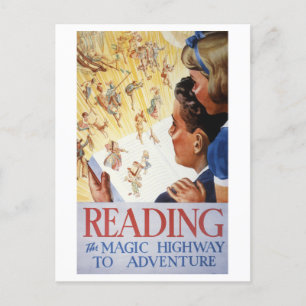 Cartão Postal Vintage "Leitura: A Estrada Mágica para Aventura"