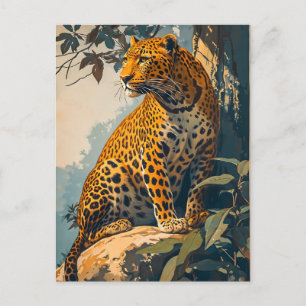 Cartão Postal Vintage Leopard Art
