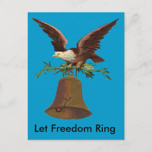 Cartão Postal Vintage Let Freedom Ring Bell and Eagle, ZSSG