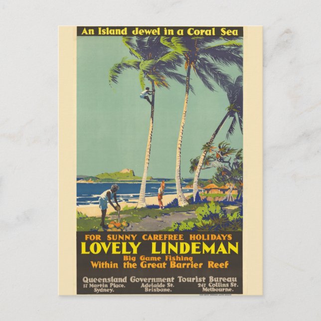 Cartão Postal Vintage Lindeman Island Viagem da Austrália (Frente)