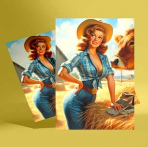 Cartão Postal Vintage Lindo Cowgirl Pin-up