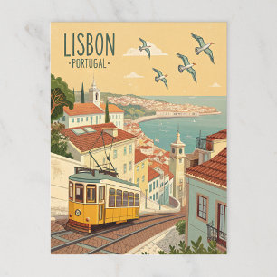 Cartão Postal Vintage Lisboa Portugal Tram