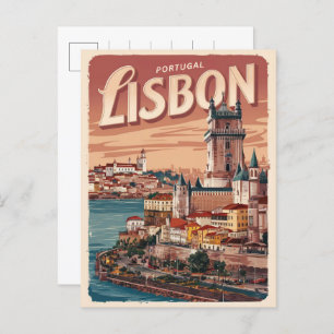 Cartão Postal Vintage lisbon portugal water castle viagem presen