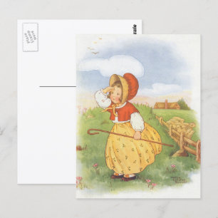 Cartão Postal Vintage Little Bo Peep Rima Infantil Mãe Gansa