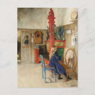 Cartão Postal Vintage Little Girl at Spinning Wheel