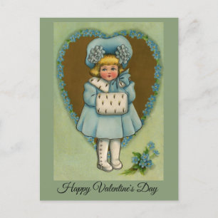 Cartão Postal Vintage Little Girl in Blue Namorados