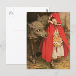 Cartão Postal Vintage Little Red Riding Hood and Big Bad Wolf
