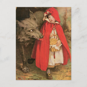 Cartão Postal Vintage Little Red Riding Hood and Big Bad Wolf