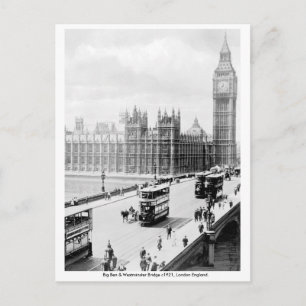 Cartão Postal Vintage London, Big Ben, Westminster Bridge