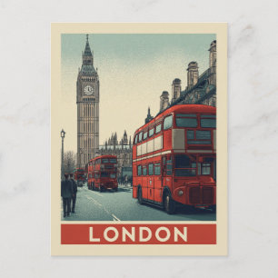 Cartão Postal Vintage London England Big Ben Red Bus Viagem