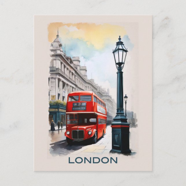 Cartão Postal Vintage London Red Bus Viagem (Frente)