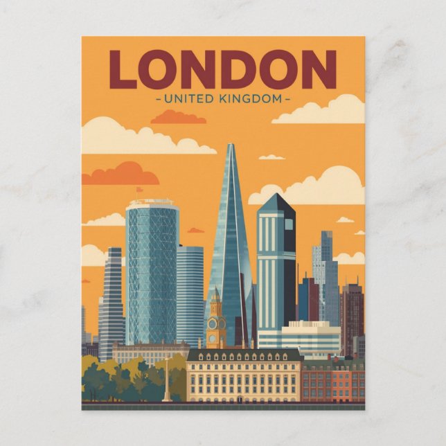 Cartão Postal Vintage London Skyline Viagem (Frente)