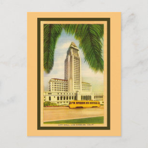 Cartão Postal Vintage Los Angeles City Hall, bonde
